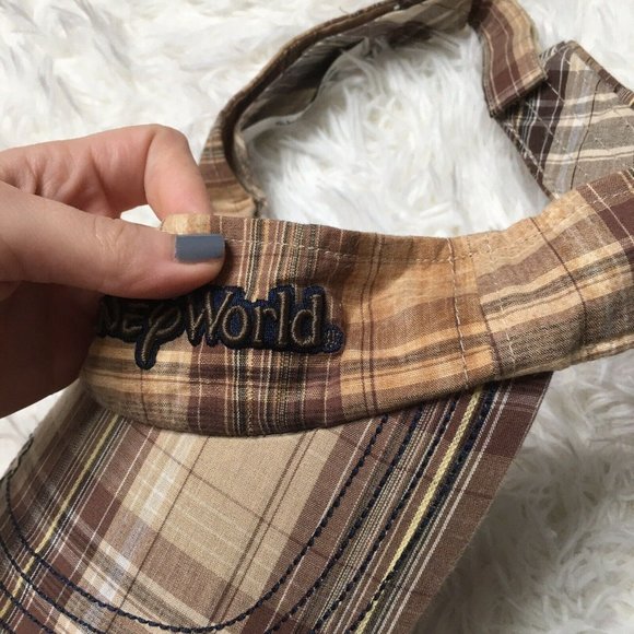 Walt Disney World Visor Hat Plaid Brown Mickey tan unisex spellout tan summer - Picture 3 of 6